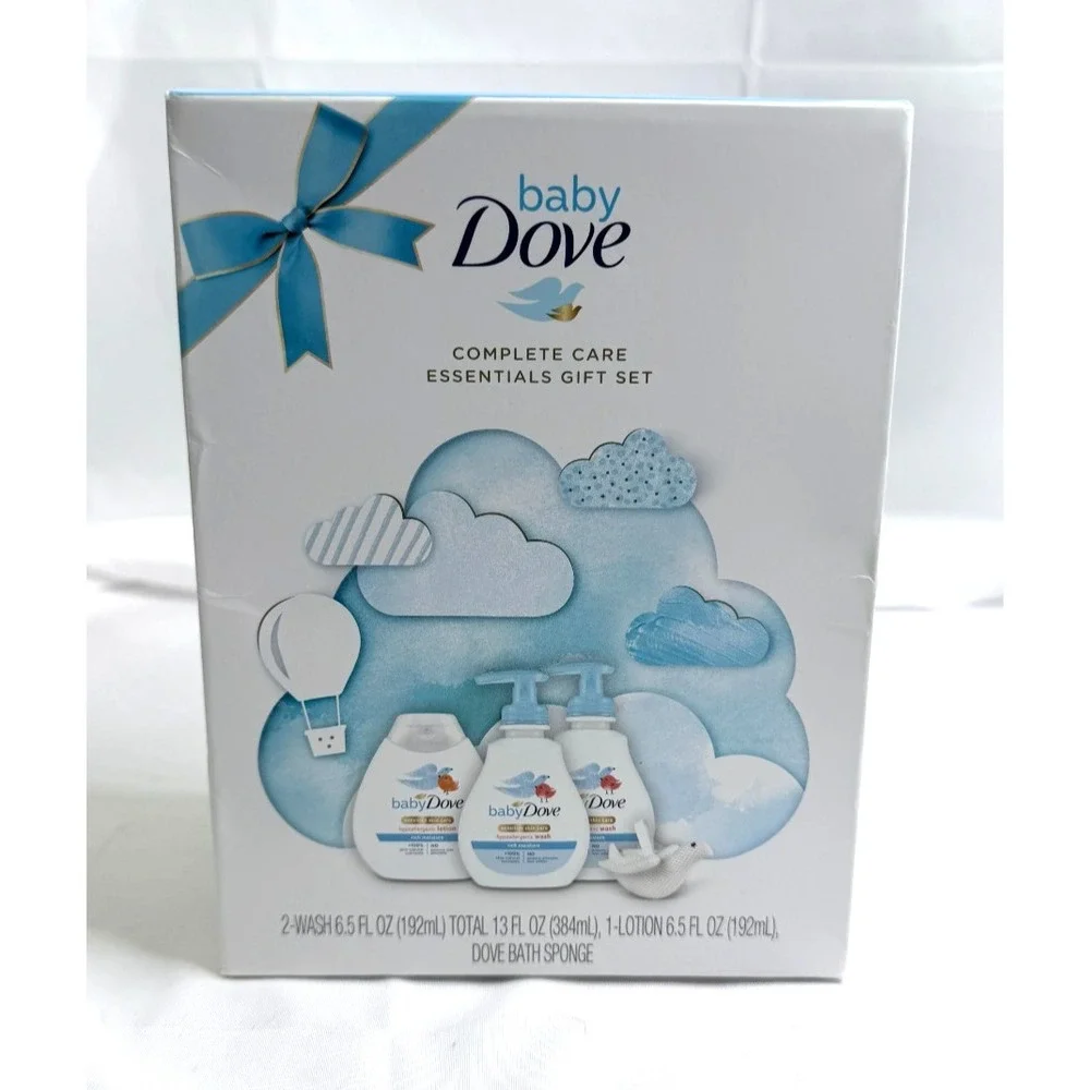 Baby Dove Complete Care Essentials Gift Set Wash Lotion Bath Sponge New